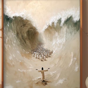Moses Parting the Red Sea Modern Christian wall art printable, Bible verse, Jesus painting, Faith art, Religious art, digital download