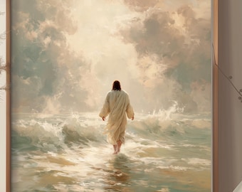 Jesus Walking on Water Christian Wall Art, Printable Christian Artwork, Bible verse, FAITH, Jesus art, Religious Gift, digital download