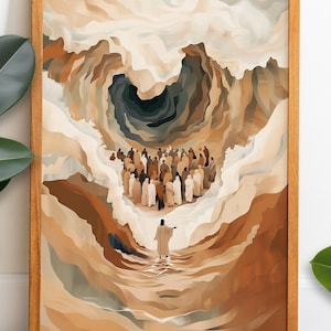 Moses Parting the Red Sea wall art printable, Crossing the Red Sea art print, Modern Christian art, Bible verse, digital download
