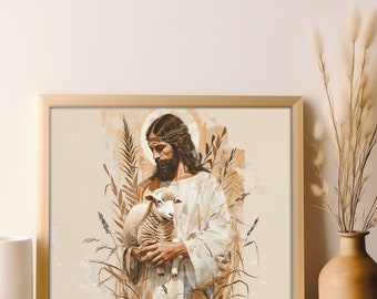 The Lost Sheep  wall art , modern christian, Jesus  Leaves The 99 art, digital download