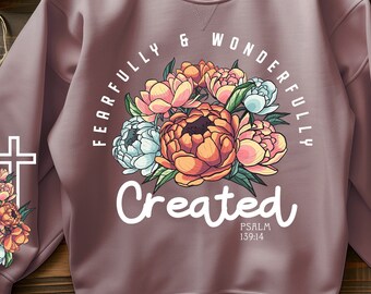 Fearfully and Wonderfully PNG, Retro Christian Png shirt design, Religious Floral Png, Christian Png, Bible Verse Png, digital download