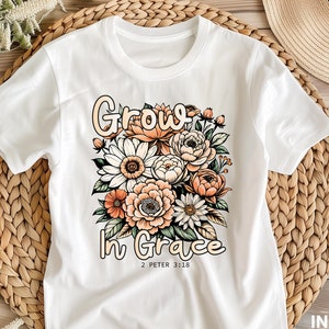 Grow in grace Christian vintage  floral boho shirt design png, Christian png, Bible verse png, digital download