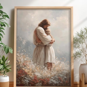 Healing Embrace, Jesus Hugging Girl wall art, Jesus and Woman Art, Christian Painting, Modern Christian, Bible Verse, digital download