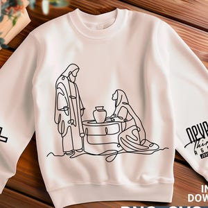 Woman at the well svg png shirt design, Samaritan Woman svg png, Jesus svg, Bible verse, Christian Line art, digital download