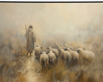Jesus Good Shepherd Painting, Bible Verse Art (Digital Download)