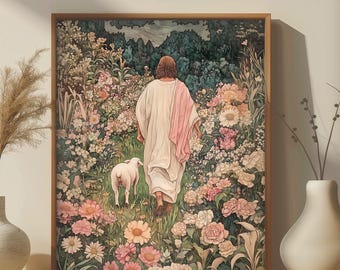 Jesus leaves the 99 Christian art, Bible verse, Faith, Religious (digital download)
