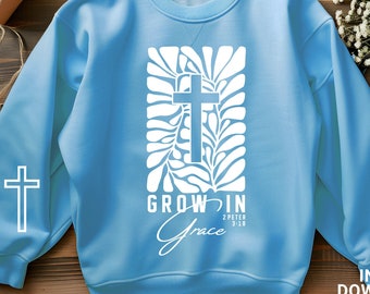 Grow in Grace レトロ svg PNG、ボヘミアン クリスチャン シャツ デザイン、聖書の一節、クリスチャン svg、イエス svg、クリスチャン シャツ、デジタル ダウンロード