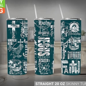 Christliche Bibel-Vers-Affirmationen png Sublimationsdesign, 20 Unzen Skinny Tumbler Design, Jesus, Glaube, Kreuz, digitaler Download