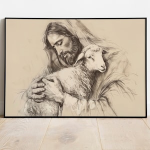 Jesus Leaves The 99, Parable of The Lost Sheep, Jesus Art, Good Shepherd, Jesus and lamb, Jesus Painting, digital download