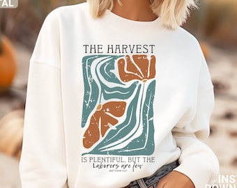 Christian PNG , The Harvest Is Plenty & Workers Are Few, Grateful Christian Retro Scripture png design, Floral Designs,digital download