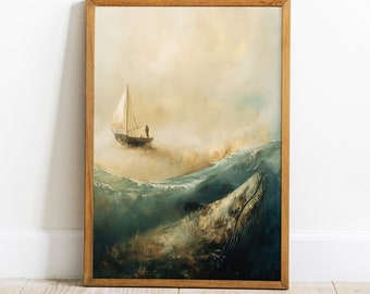 Jonah and the Whale wall art, Jonah and the Great Fish, Jesus Bible Art, Christian Faith, digital download