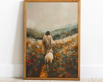 Christian wall art printable, Jesus Leaves The 99 art, Bible Verse , Lost Sheep, digital download