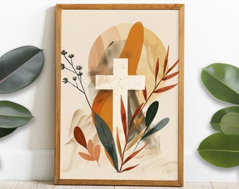Minimalist Cross Print, Boho Christian Wall Art (Digital Download)