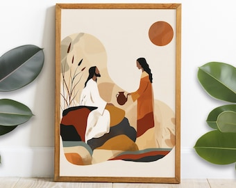 Woman at the Well, digital print, John 4:4-26, Jesus Art, bible Print, Bible verse, Bible Poster, Christian Art, boho art, digital download