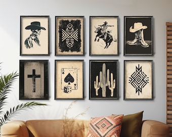 Western Wall Art Bundle Vintage Cowboy Prints Wild West Posters Retro Prints Western Gallery Wall Art , Instant Digital Download