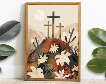 Crucifixion of Christ Art, Jesus Bible Verse Print (Digital Download)