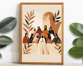 The Last Supper, digital print, Matthew 26:26-29, Jesus art, Bible print, Passover meal, boho art, Christian art, digital download