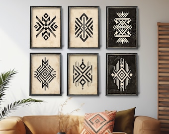 Aztec Wall Art Prints, Western Tribal Decor (Digital Download)