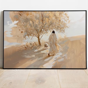 Jesus Leaves the 99,  Jesus Art, Bible Art, Jesus Good Shepherd, WALL Art,  Lost Sheep, digital download