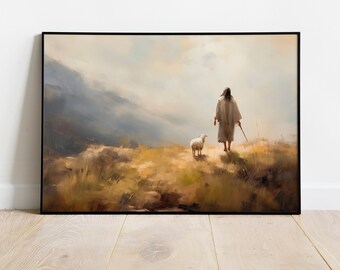 Jesus Christ Leaves The 99  WALL art, Lost Sheep Parable, Christian (digital download)