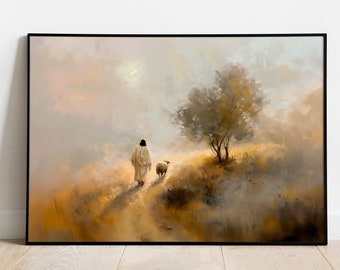 Jezus verlaat de 99 kunst aan de muur, gelijkenis van het verloren schaap schilderij, goede herder, aquarel poster, LDS-kunst, digitale bijbel, DIGITALE DOWNLOAD - Nederland