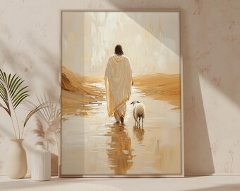Parable of the lost sheep, Jesus Leaves the 99,  Jesus Poster, Bible Art,  Good Shepherd wall art, digital download