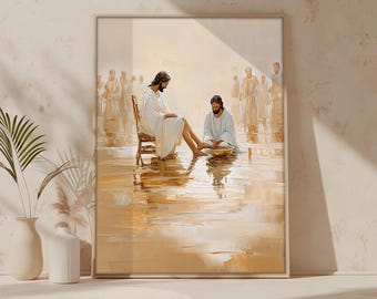 Jesus Washing Feet, Bible Christian Artwork, Modern Boho Minimalist Poster, Jesus art, Bible verse, digital download