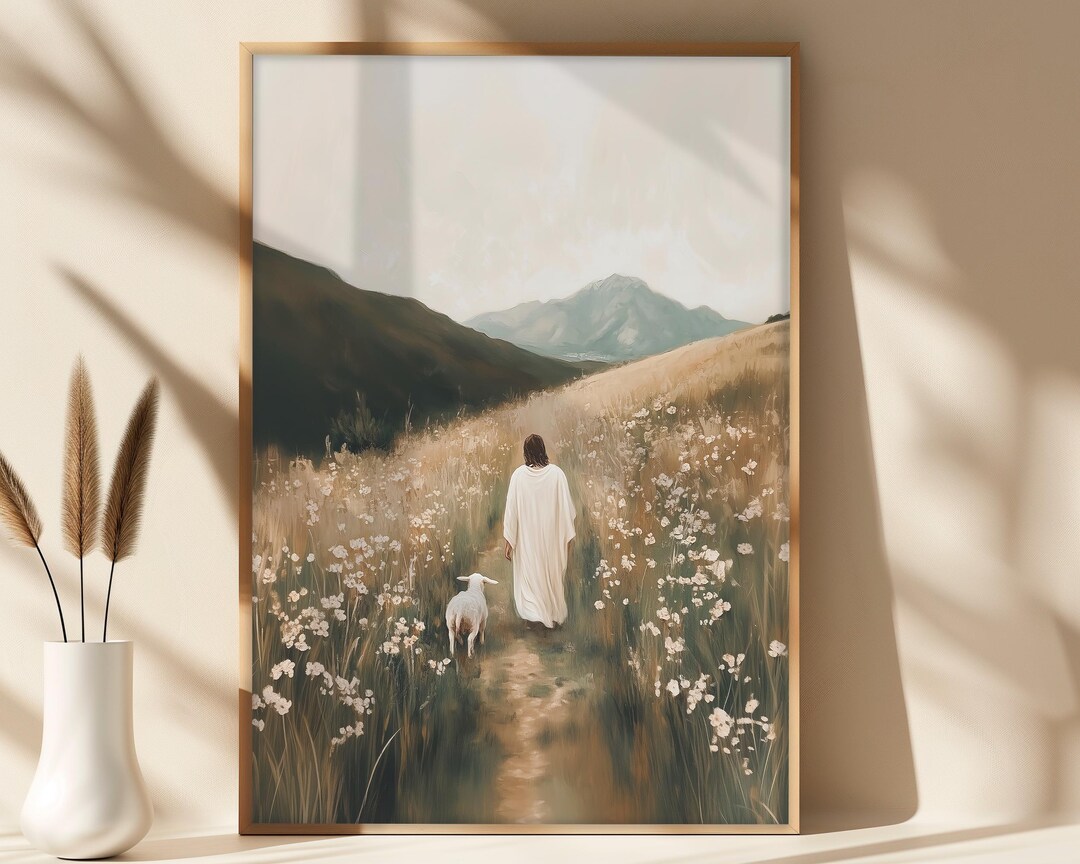 Rustic Scripture Paintings Jesus and Lamb Rustic Christian Art Print, Bible Verse (digital ...