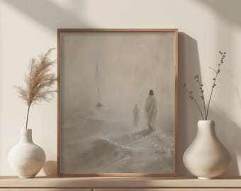Peter and Jesus Walk on Water, Jesus Art, Bible Art, WALL Art, Christian Wall Art, Faith ART, digital download