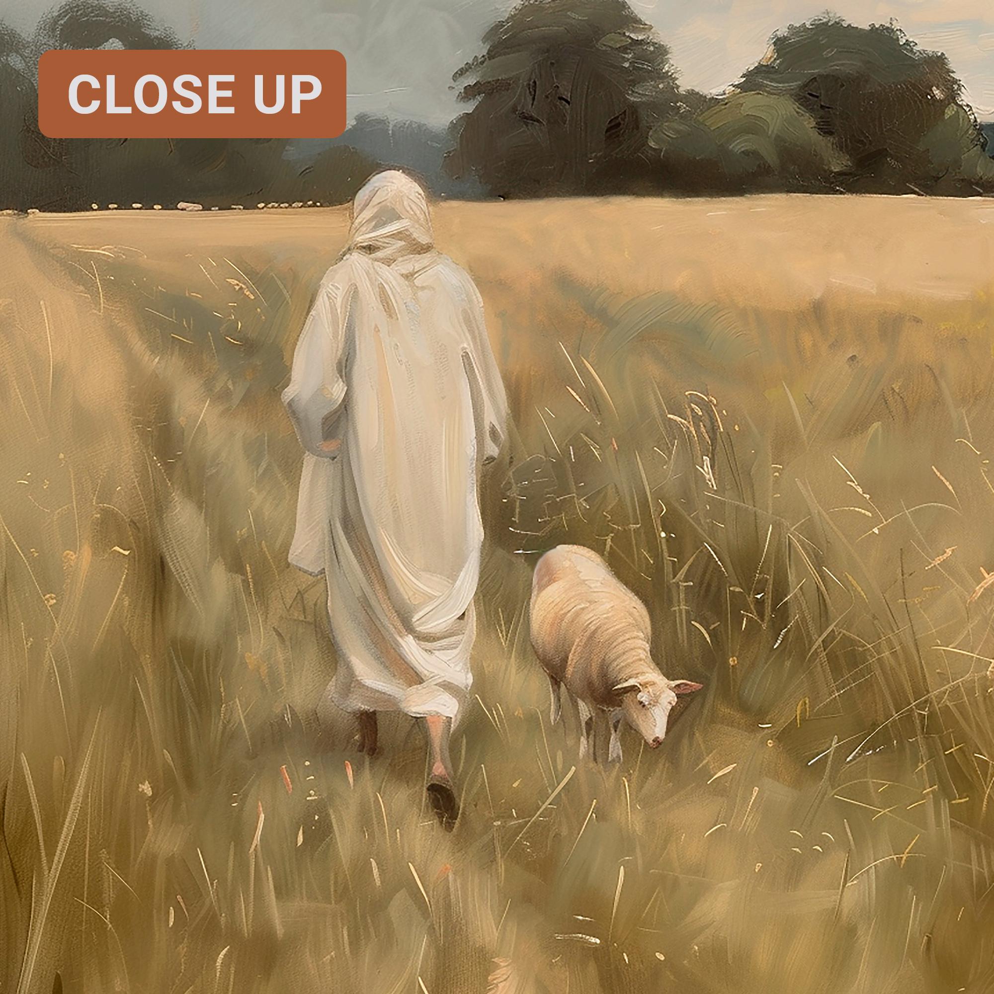 Jesus Leaves the 99 Sheep, Christian Landscape Wall Art, Religious