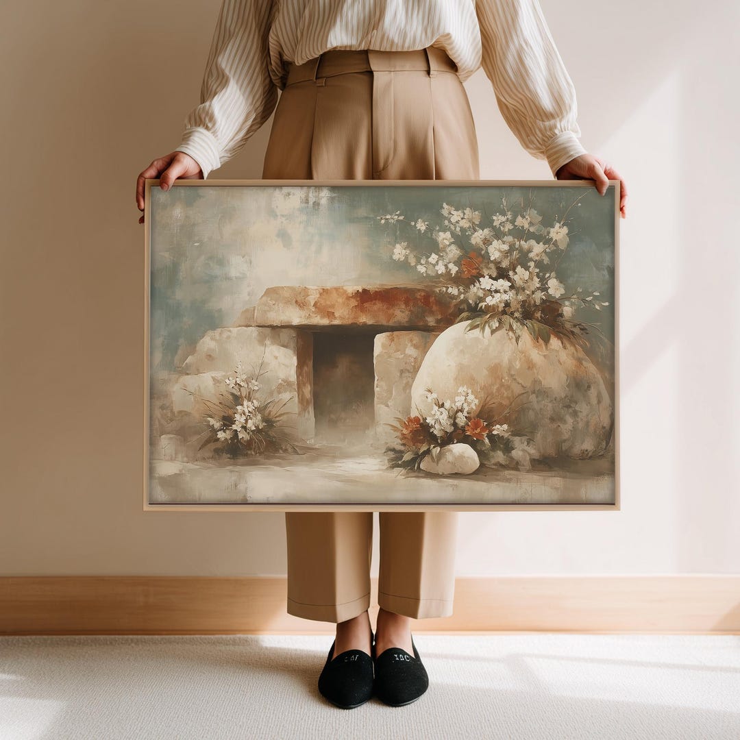 Modern Christian Wall Art Empty Tomb , He is Risen Artwork, Bible Verse ...