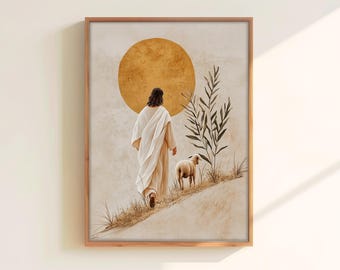 Jesus Leaves the 99 Print, Boho Christian Art (Digital Download)