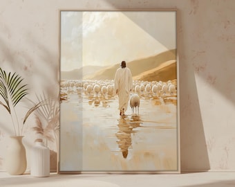 Jesus Leaves the 99 wall art digital download, Jesus Art, Bible Art, Jesus Good Shepherd, Bible verse, digital download