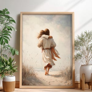 He Carried Me Christian art printable, Jesus on the Beach, Bible Painting, Walk By Faith, digital download