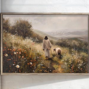 Christian landscape poster Rustic wall art Jesus Leaves the 99, Bible verse wall art, Jesus Poster, Faith art, digital download