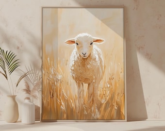 Jesus and Lost Sheep Art Print, Good Shepherd Parable (Digital Download)