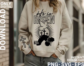 He is Risen SVG PNG, Easter Svg, Christian Svg, Jesus Svg, Bible Verse Svg, Religious Svg, He is Risen Easter Svg, digital download