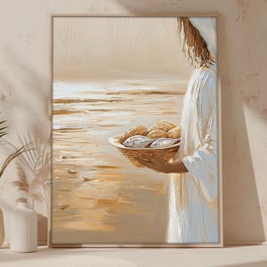 Jesus Feeds the 5000 printable wall art , 5 Bread and 2 Fish, Feeding of the 5000, Jesus Art, Bible Art, Christian Faith, Digital download