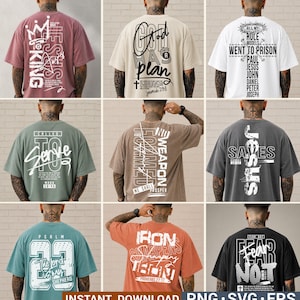 Puede incluir: Una colección de nueve camisetas de manga corta en varios colores, cada una con diseños gráficos blancos únicos y textos religiosos en la parte posterior, incluyendo frases como Jesus is King, God has a plan e Iron sharpens iron.