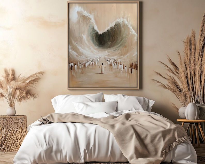Modern Christian Wall Art Moses Parting the Red Sea Printable, Bible ...