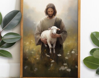 Jesus Leaves The 99 wall art, Lost Sheep Parable, Christian, Bible verse (digital download)