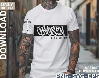 Chosen Shirt Svg png  Christian Shirt design,, Christian Bible Verse, digital download