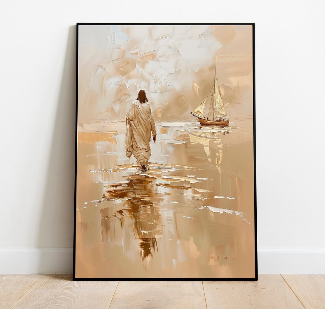 Jesus Walking on Water Poster Painting , Bible Verse Wall Art ...