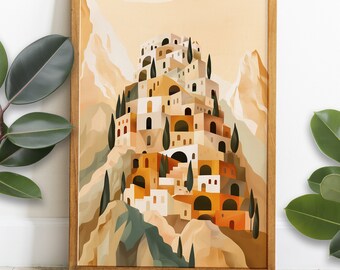 The Tower of Babel Boho Christian art print, Christian art , Bible verse, Digital download