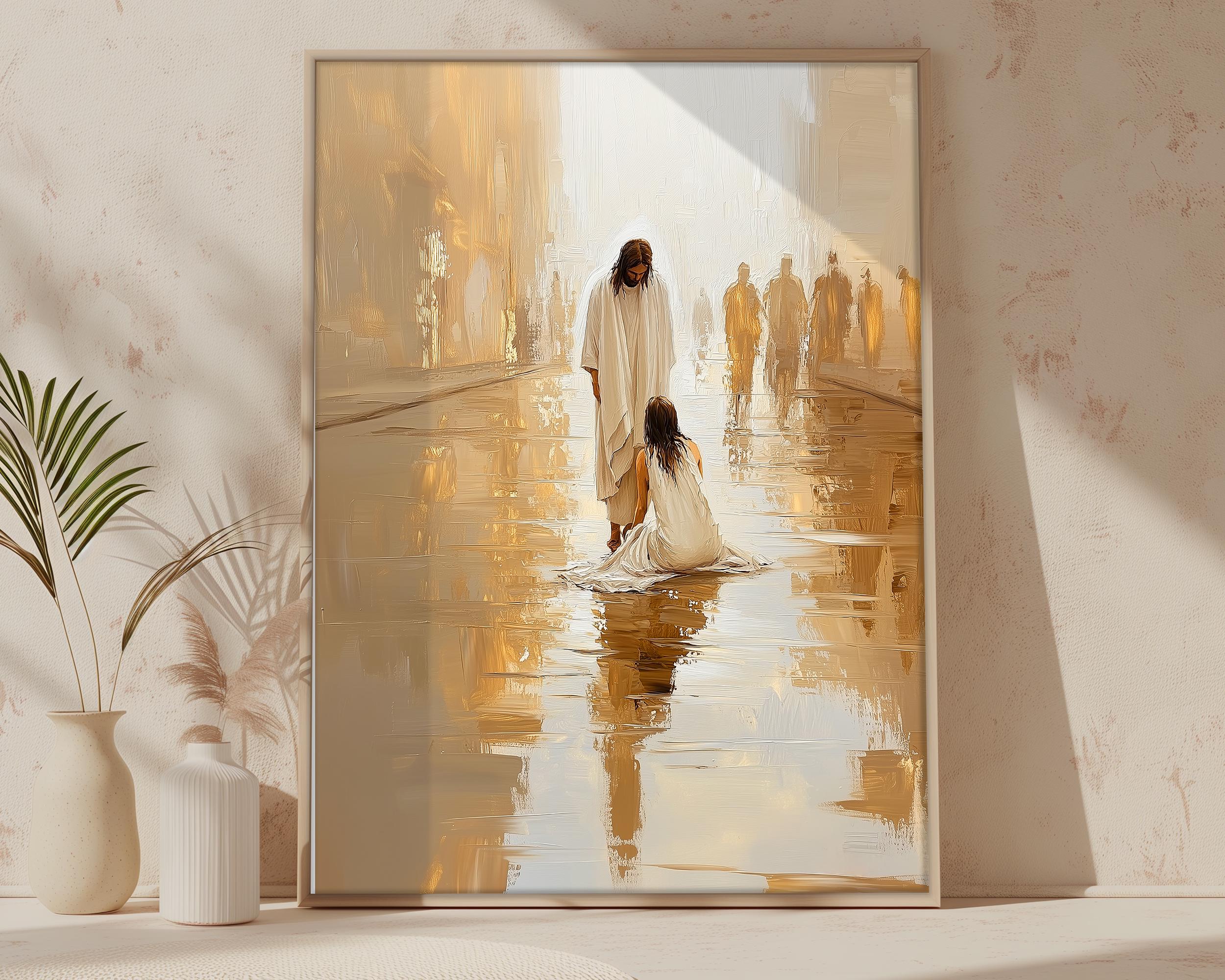 Woman Touches Jesus DIGITAL DOWNLOAD, Healed woman, Bible Art,  Christian Modern,  Bible Verse Wall Art,  digital download