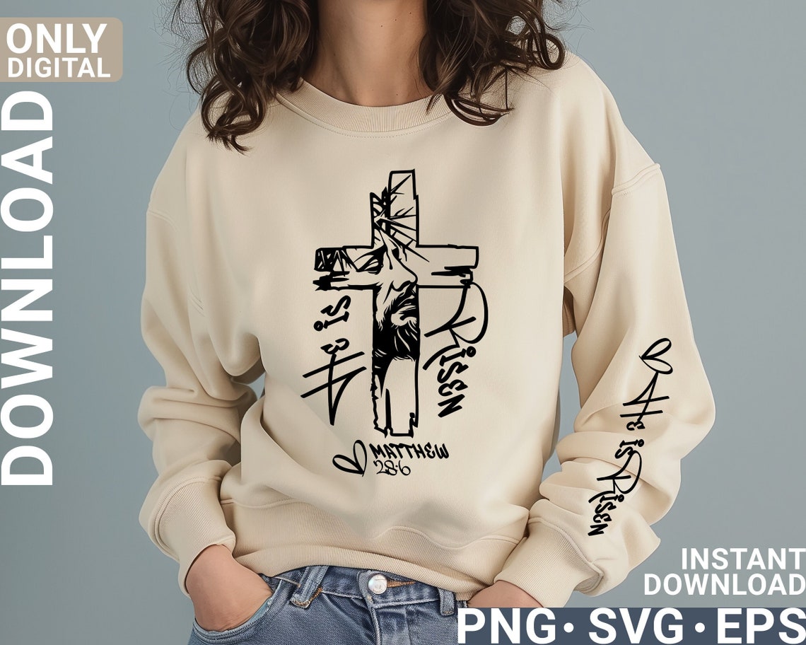 Jesus Cross Svg Png, He is Risen Svg Png, Jesus Svg Png, Jesus Shirt ...