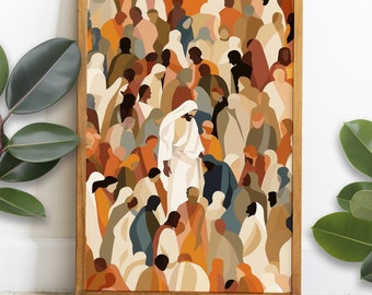 Jesus Feeds the 5000 abstract boho art, Bible verse, Jesus Art, Bible Art, WALL Art, digital download