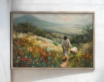 Good Shepherd Watercolor Painting, Parable of The Lost Sheep Art (Digital Download)