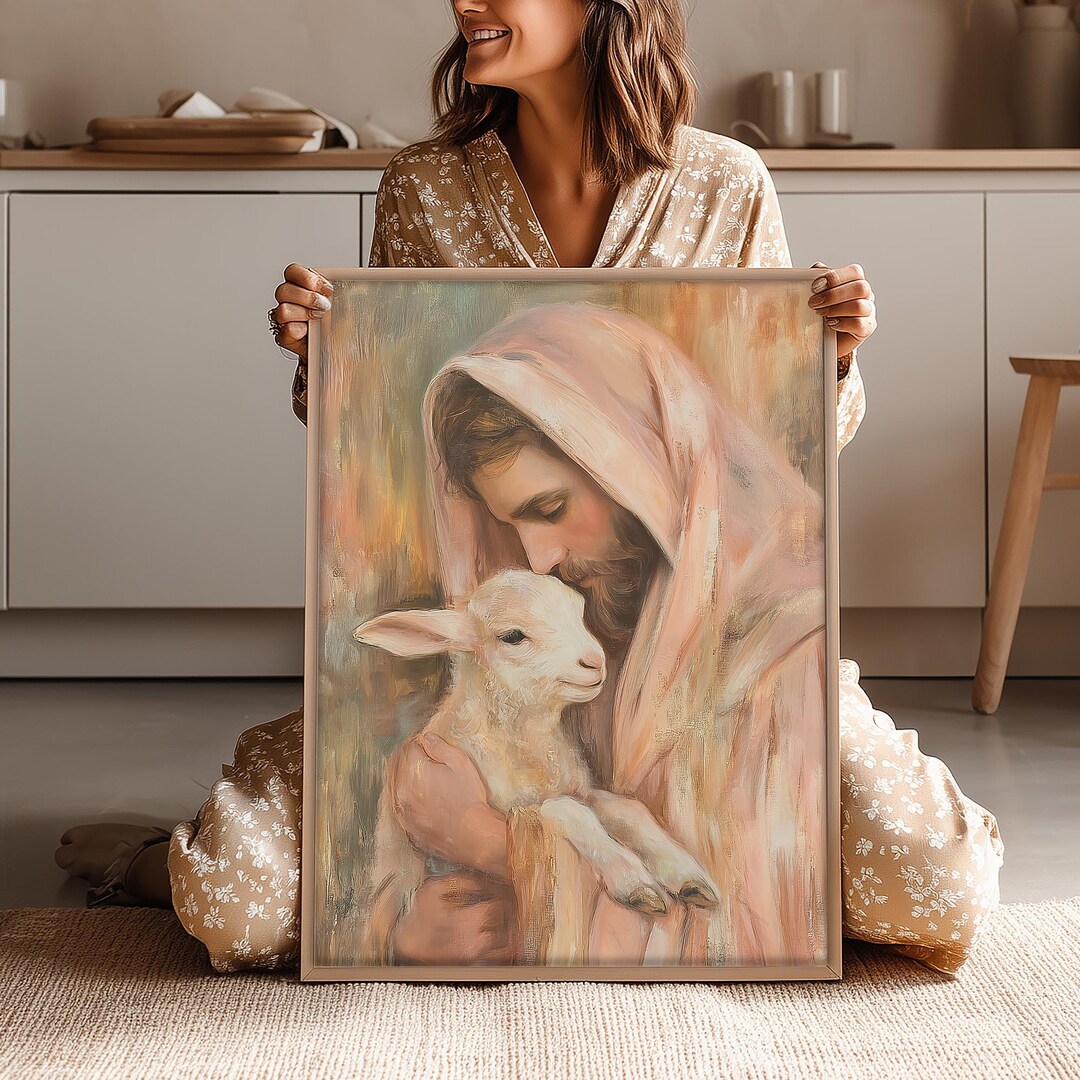 Jesus With Lamb Portrait Wall Art Printable – Boho Christian Decor for ...