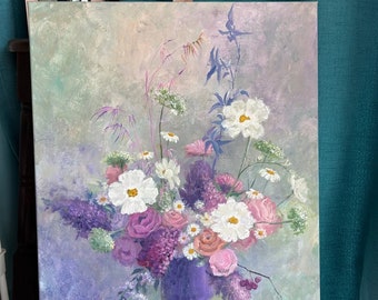 Purple flowers, oil painting works